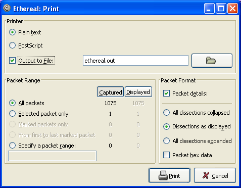 print dialog with XP theme